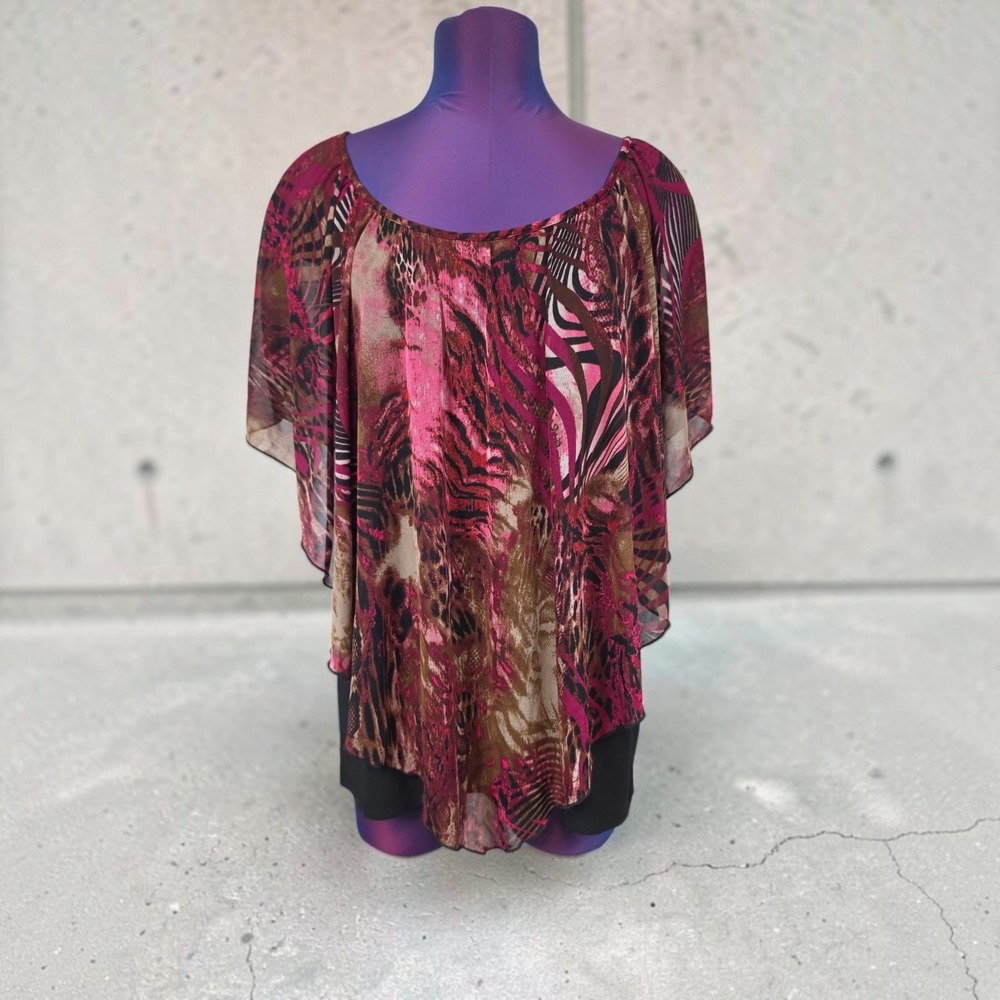Y2K Cocomo Woman Pink Animal Print Layered Poncho Top Plus Size 1X